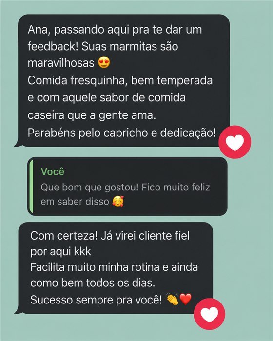 Print de conversa de cliente elogiando a Marmitaria da Ana